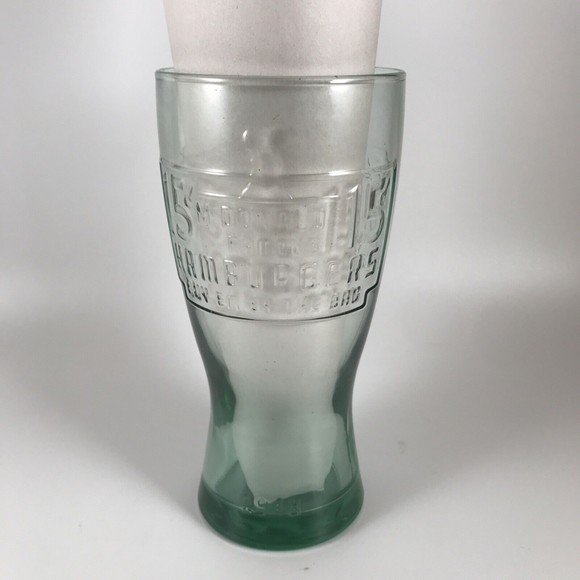 McDonalds 15 Cent Hamburger 1948 Green Drinking Glass Vintage Retro Throwback - Picture 1 of 9